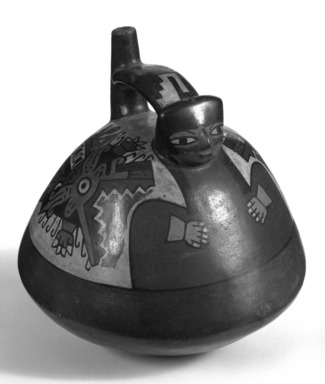 Nasca. <em>Effigy Vessel</em>, 550–600 C.E. Ceramic, pigment, 6 1/8 x 5 11/16 x 5 11/16 in. (15.6 x 14.4 x 14.4 cm). Brooklyn Museum, Gift of the Ernest Erickson Foundation, Inc., 86.224.13. Creative Commons-BY (Photo: Brooklyn Museum, 86.224.13_bw.jpg)