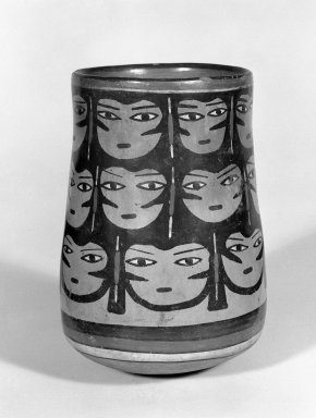 Nasca. <em>Jar</em>, 300-400 C.E. Ceramic, polychrome slip, 5 7/16 x 3 9/16 in. (13.8 x 9 cm). Brooklyn Museum, Gift of the Ernest Erickson Foundation, Inc., 86.224.16. Creative Commons-BY (Photo: Brooklyn Museum, 86.224.16_view1_bw.jpg)