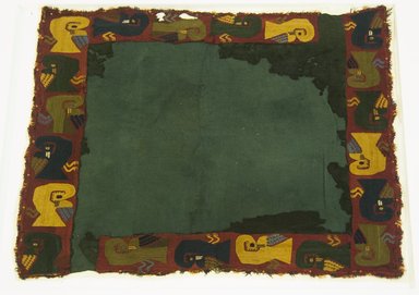 Proto-Nasca (curvilinear). <em>Poncho Fragment or Textile</em>, 200-600. Cotton, camelid fiber, 24 x 21 5/8in. (61 x 55cm). Brooklyn Museum, Gift of the Ernest Erickson Foundation, Inc., 86.224.95. Creative Commons-BY (Photo: Brooklyn Museum, 86.224.95_front_PS5.jpg)