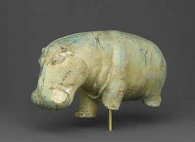  <em>Hippopotamus</em>, ca. 1938–1539 B.C.E. Faience, 4 5/16 × 2 15/16 × 7 3/16 in., 2 lb. (11 × 7.5 × 18.3 cm, 0.91kg). Brooklyn Museum, Gift of the Ernest Erickson Foundation, Inc., 86.226.2. Creative Commons-BY (Photo: Brooklyn Museum, 86.226.2_PS2.jpg)