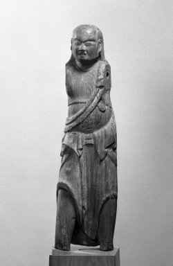  <em>Seitaka Doji, one of Fudo's Attendants</em>, 9th–10th century (possibly). Wood, 77.3 x 19 cm, 5 1/16 in. (77.3 x 19 x 12.8 cm). Brooklyn Museum, Gift of the Ernest Erickson Foundation, Inc., 86.227.207. Creative Commons-BY (Photo: Brooklyn Museum, 86.227.207_front_bw.jpg)
