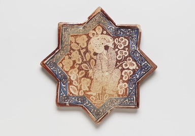  <em>Eight-Pointed Star Tile</em>, ca. 1310. Ceramic, lusterware, with turquoise underglaze decoration, 8 1/4 x 9/16 x 8 1/4 in. (21 x 1.4 x 21 cm). Brooklyn Museum, Gift of the Ernest Erickson Foundation, Inc., 86.227.73. Creative Commons-BY (Photo: Brooklyn Museum, 86.227.73_PS11.jpg)