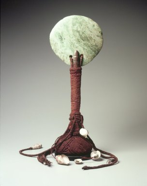 Kanak. <em>Ceremonial Ax (Gi Okono)</em>, 20th century. Greenstone, wood, coir, coconut shell, shells, 20 1/2 x 8 1/4 x 5 1/4 in. (52.1 x 21 x 13.3 cm). Brooklyn Museum, Gift of Marcia and John Friede and Mrs. Melville W. Hall, 86.229.2. Creative Commons-BY (Photo: Brooklyn Museum, 86.229.2.jpg)