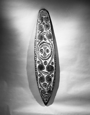  <em>Shield</em>. Wood, pigment, H: 60". Brooklyn Museum, Gift of Evelyn A. J. Hall and John A. Friede, 86.229.21. Creative Commons-BY (Photo: Brooklyn Museum, 86.229.21_bw.jpg)