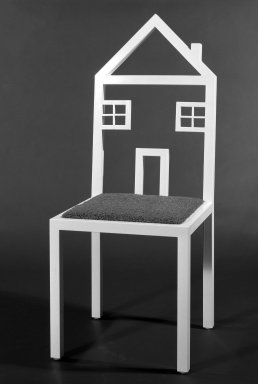 Kate Loye. <em>One Family House Chair</em>, Designed 1984; this example made 1986. Steel tubing, electrostatic paint, astroturf, plywood, 42 1/2 x 17 x 17 in. (108 x 43.2 x 43.2 cm). Brooklyn Museum, Gift of Riane Eisler, 86.240. Creative Commons-BY (Photo: Brooklyn Museum, 86.240_bw_IMLS.jpg)