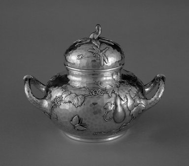 Tiffany & Company (American, founded 1853). <em>Sugar Bowl With Cover</em>, ca. 1878. Silver and other metals, 5 3/4 x 7 1/2 x 5 in. (14.6 x 19.1 x 12.7 cm). Brooklyn Museum, Gift of Mr. and Mrs. Jay Lewis, 86.242.1. Creative Commons-BY (Photo: Brooklyn Museum, 86.242.1_bw.jpg)