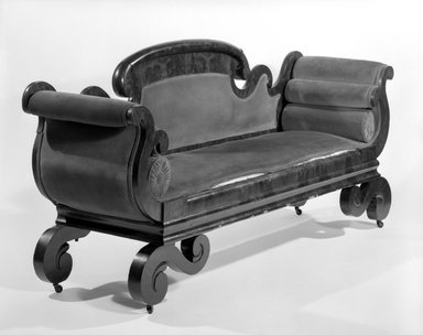American. <em>Sofa</em>, ca. 1835. Mahogany, 38 1/2 x 87 1/2 x 22 3/4 in. (97.8 x 222.3 x 57.8 cm). Brooklyn Museum, Gift of Patricia Savidge, 86.246. Creative Commons-BY (Photo: Brooklyn Museum, 86.246_bw.jpg)