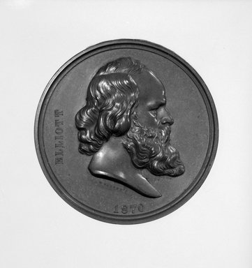 William Barber (American, born England, 1807-1879). <em>Charles Loring Elliott Medal</em>, ca. 1870. Bronze, 2 1/2 x 2 1/2 x 3/16 in. (6.4 x 6.4 x 0.5 cm). Brooklyn Museum, Gift of M. Christman Zulli, 86.248.3. Creative Commons-BY (Photo: Brooklyn Museum, 86.248.3_side1_cropped_bw.jpg)
