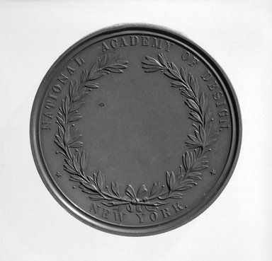 William Barber (American, born England, 1807–1879). <em>Charles Loring Elliott Medal</em>, ca. 1870. Bronze, 2 1/2 x 2 1/2 x 3/16 in. (6.4 x 6.4 x 0.5 cm). Brooklyn Museum, Gift of M. Christman Zulli, 86.248.3. Creative Commons-BY (Photo: Brooklyn Museum, 86.248.3_side2_cropped_bw.jpg)