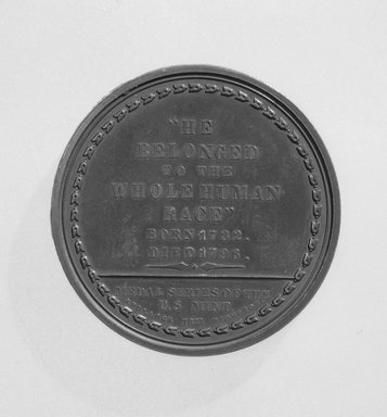William Barber (American, born England, 1807–1879). <em>David Rittenhouse Medal</em>, ca. 1871. Bronze, 1 13/16 x 1 13/16 x 3/16 in. (4.6 x 4.6 x 0.5 cm). Brooklyn Museum, Gift of M. Christmann Zulli, 86.248.5. Creative Commons-BY (Photo: Brooklyn Museum, 86.248.5_side2_cropped_bw.jpg)