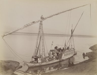 Antonio Beato (Italian and British, ca. 1825–ca.1903). <em>Louxor Dahabieh</em>, 19th century. Albumen silver print, image/sheet: 8 x 10 3/8 in. (20.3 x 26.4 cm). Brooklyn Museum, Gift of Alan Schlussel, 86.250.12 (Photo: Brooklyn Museum, 86.250.12_PS4.jpg)