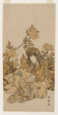 Katsukawa Shunsho (Japanese, 1726-1793). <em>Nakamura Noshiro I as in Stone Bridge Dance (Shakyo Odori)</em>, ca. 1775. Color woodblock print on paper, 11 13/16 x 5 13/16 in. (30.0 x 14.7 cm). Brooklyn Museum, Gift of Mr. and Mrs. Ran Hettena, 86.263.4 (Photo: Brooklyn Museum, 86.263.4_print_IMLS_SL2.jpg)
