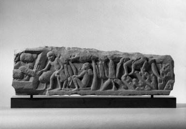  <em>Jain Narrative Relief Panel</em>, mid 2nd century B.C.E.-1st century C.E. Sandstone, 7 1/4 x 24 1/4 in.  (18.4 x 61.6 cm). Brooklyn Museum, Gift of Georgia and Michael de Havenon, 87.188.5. Creative Commons-BY (Photo: Brooklyn Museum, 87.188.5_bw.jpg)