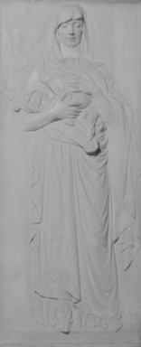 Olin Levi Warner (American, 1844-1896). <em>War (Memory)</em>, 1896. Marble, 61 7/16 x 25 1/8 x 6 1/8 in. (156.1 x 63.8 x 15.6 cm). Brooklyn Museum, Gift of the Estate of Mrs. Olin L. Warner, 87.193.3. Creative Commons-BY (Photo: Brooklyn Museum, 87.193.3_bw.jpg)