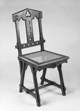 Frederick W. Krause (American, born Germany, 1829-?). <em>"Star" Side Chair</em>, patented August 10, 1875. Walnut, paint, modern caning, 38 x 17 1/4 x 17 1/2 in. (96.5 x 43.8 x 44.5 cm). Brooklyn Museum, H. Randolph Lever Fund, 87.19. Creative Commons-BY (Photo: Brooklyn Museum, 87.19_bw.jpg)