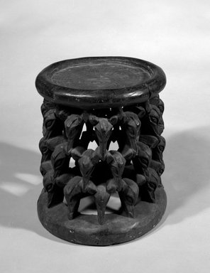 Tikar (Babanki-Kijem). <em>Chief's Stool</em>, late 19th or early 20th century. Wood, applied material, 13 x 12 7/8 x 12 7/8 in. (33 x 32.7 x 32.7 cm). Brooklyn Museum, Gift of Marcia and John Friede and Mrs. Melville W. Hall, 87.218.120. Creative Commons-BY (Photo: Brooklyn Museum, 87.218.120_bw.jpg)