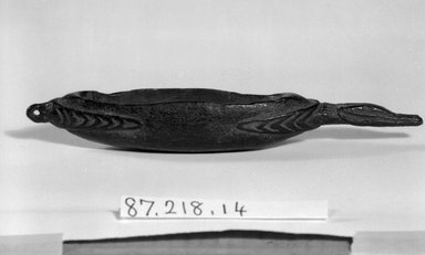  <em>Cosmetic Dish</em>. Wood, 1 x 6 1/2 x 1 1/8 in. (2.5 x 16.5 x 2.9 cm). Brooklyn Museum, Gift of Marcia and John Friede and Mrs. Melville W. Hall, 87.218.14. Creative Commons-BY (Photo: Brooklyn Museum, 87.218.14_bw.jpg)
