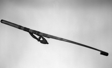  <em>Spear Thrower</em>. Wood, bamboo, coir, 3 1/8 x 1 1/2 x 32 3/4 in. (7.9 x 3.8 x 83.2 cm). Brooklyn Museum, Gift of Marcia and John Friede and Mrs. Melville W. Hall, 87.218.15. Creative Commons-BY (Photo: Brooklyn Museum, 87.218.15_bw.jpg)