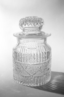 Possibly American. <em>Humidor</em>, ca. 1890. Cut glass, 7 1/2 x 4 1/2 in. (19.1 x 11.4 cm). Brooklyn Museum, Gift of Dr. and Mrs. Martin Bodian, 87.220a-b. Creative Commons-BY (Photo: Brooklyn Museum, 87.220a-b_bw.jpg)