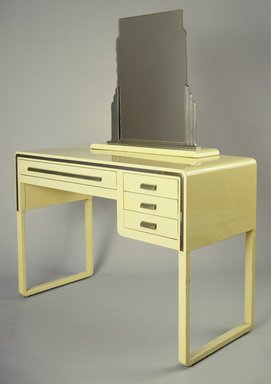 Norman Bel Geddes (American, 1893-1958). <em>Vanity</em>, 1929-1932. Enameled steel, chrome-plated metal, brass, wood, 30 x 44 x 20 in. (76.2 x 111.8 x 50.8 cm). Brooklyn Museum, Anonymous gift in memory of Benjamin Linder, 87.221.3. Creative Commons-BY (Photo: , 87.221.3_87.221.4a-c_SL3.jpg)