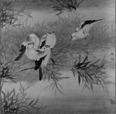  <em>Sparrows and Bamboo</em>, late 16th century. Hanging scroll, ink on paper, Image: 12 7/8 x 13 in. (32.7 x 33 cm). Brooklyn Museum, Gift of Mr. and Mrs. Robert L. Poster, 87.234.4 (Photo: Brooklyn Museum, 87.234.4_cropped_bw_IMLS.jpg)