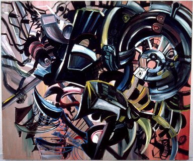 Lydia Dona (American, born Romania, 1955). <em>Let Me See the End of Mercurial Borders</em>, 1985. Oil and acrylic on canvas, 60 x 72 in. (152.4 x 182.9 cm). Brooklyn Museum, Gift of Paula Kassover, 87.240. © artist or artist's estate (Photo: Brooklyn Museum, 87.240_slide_SL3.jpg)