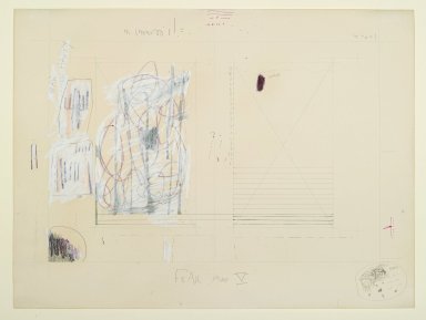Pat Steir (American, born 1940). <em>"Fear Map V,"</em> 1971. Graphite, colored pencils, pastel, watercolor, and pink and black ink on paper, 15 1/16 x 20 3/16 in. (38.3 x 51.2 cm). Brooklyn Museum, Gift of Dr. Barry and Shea Gordon Festoff, 87.243.5. © artist or artist's estate (Photo: Brooklyn Museum, 87.243.5_PS2.jpg)