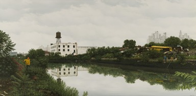 Randy Dudley (American, born 1950). <em>Gowanus Canal from 2nd Street</em>, 1986. Oil on canvas, 34 x 63 5/8 in. (86.4 x 161.6 cm). Brooklyn Museum, Purchase gift of Charles Allen, 87.31. © artist or artist's estate (Photo: Brooklyn Museum, 87.31_cropped_PS22.jpg)
