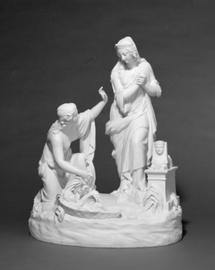 Josiah Wedgwood & Sons Ltd. (founded 1759). <em>Figural Group, The Finding of Moses</em>, 1850-1860. Bisque porcelain, 19 3/4 x 15 1/2 x 11 in. (50.2 x 39.4 x 27.9 cm). Brooklyn Museum, Designated Purchase Fund, 87.74. Creative Commons-BY (Photo: Brooklyn Museum, 87.74_bw.jpg)