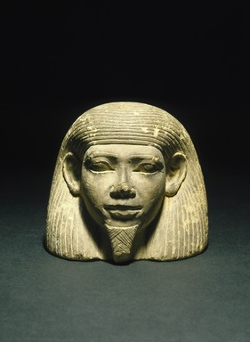  <em>Jar Lid with Human Face</em>, ca. 1876–1837 B.C.E. Limestone, 4 × 4 7/16 × 4 1/16 in. (10.2 × 11.2 × 10.3 cm). Brooklyn Museum, Purchased with funds given by Christos G. Bastis and Charles Edwin Wilbour Fund, 87.78. Creative Commons-BY (Photo: Brooklyn Museum, 87.78_SL1.jpg)