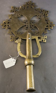 Amhara. <em>Processional Cross (qäqwami mäsqäl)</em>, 19th or 20th century. Copper alloy, 18 x 10 1/4 in. (45.7 x 26.0 cm). Brooklyn Museum, Gift of Mr. and Mrs. Franklin H. Williams, 88.192.13. Creative Commons-BY (Photo: Brooklyn Museum, 88.192.13_front_PS10.jpg)