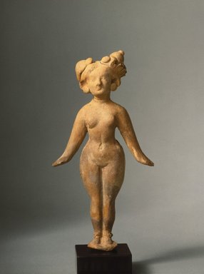 Taxila. <em>Standing Female</em>, 1st century C.E. Terracotta, overall (without base): 7 x 3 5/8 x 1 1/2 in. (17.8 x 9.2 x 3.8 cm). Brooklyn Museum, Gift of Georgia and Michael de Havenon, 88.194. Creative Commons-BY (Photo: Brooklyn Museum, 88.194_SL1.jpg)