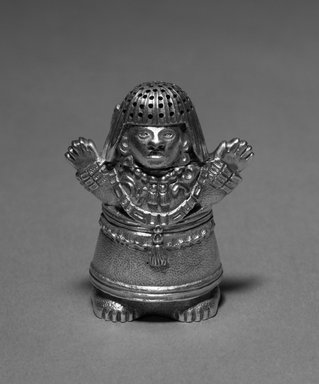 Tiffany & Company (American, founded 1853). <em>Salt or Pepper Shaker, One of Pair</em>, ca. 1907. Silver, turquoise, 2 1/4 x 1 7/8 x 1 1/8 in. (5.7 x 4.8 x 2.9 cm). Brooklyn Museum, H. Randolph Lever Fund, 88.22.1a-b. Creative Commons-BY (Photo: Brooklyn Museum, 88.22.1a-b_bw.jpg)