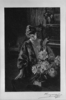 Henry Wolf (American, born France, 1852-1916). <em>The Hand Mirror</em>, n.d. Wood engraving on fine tissue paper, 7 3/8 x 4 7/8 in. (18.7 x 12.4 cm). Brooklyn Museum, Purchased with funds given by Mr. and Mrs. Leonard L. Milberg, 88.50.10 (Photo: Brooklyn Museum, 88.50.10_bw.jpg)