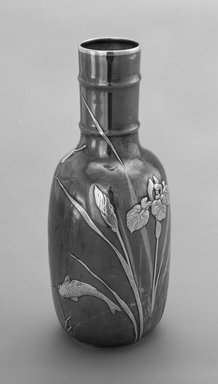 Tiffany & Company (American, founded 1853). <em>Vase with Liner</em>, ca. 1880. Silver, copper, brass, and silver-copper-zinc alloy, 11 x 5 x 5 in. (27.9 x 12.7 x 12.7 cm). Brooklyn Museum, Designated Purchase Fund, 88.69a-b. Creative Commons-BY (Photo: Brooklyn Museum, 88.69a-b_view1_bw.jpg)