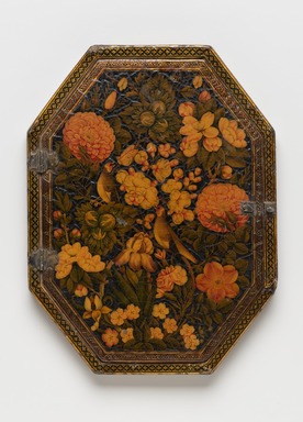 'Ali Ashraf (Iranian). <em>Mirror Case</em>, AH 1165 / 1751 C.E. Ink, opaque watercolor, and gold on papier mâché under a lacquered varnish; silvered glass, 5 3/4 x 7 1/2 in. (14.6 x 19.1 cm). Brooklyn Museum, Gift of Mrs. Charles K. Wilkinson in memory of her husband, 88.92. Creative Commons-BY (Photo: Brooklyn Museum, 88.92_PS11.jpg)