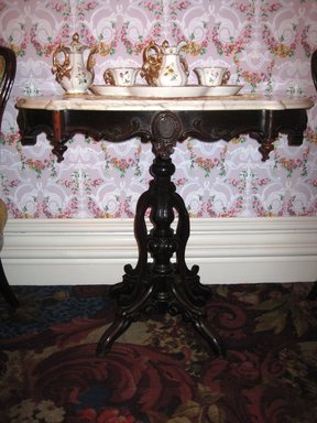 American. <em>Center Table</em>, early 1850s. Rosewood, white marble, 27 5/8 x 19 x 31 in. (70.2 x 48.3 x 78.7 cm). Brooklyn Museum, Dick S. Ramsay Fund, 40.608. Creative Commons-BY (Photo: Brooklyn Museum, COLL.40.608.jpg)