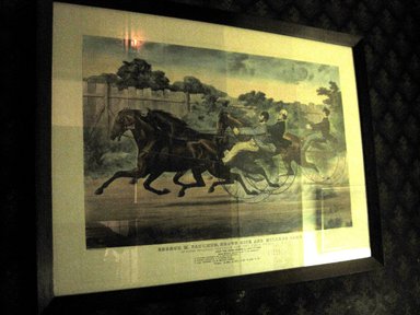 Currier & Ives (American). <em>George M. Patchen, Brown Dick & Millers Damel in their Splendid Trotting Contest for a Purse of $500</em>, 1859. Colored lithograph, frame: 26 x 34 3/4 in. (66 x 88.3 cm). Brooklyn Museum, 53.183.4 (Photo: Brooklyn Museum, COLL.53.183.4.jpg)