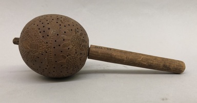  <em>Gourd Rattle</em>, 20th century. Gourd, wood, 11 × 4 1/2 × 4 in. (27.9 × 11.4 × 10.2 cm). Brooklyn Museum, Brooklyn Museum Collection, 00.161. Creative Commons-BY (Photo: Brooklyn Museum, CUR.00.161_view01.jpg)