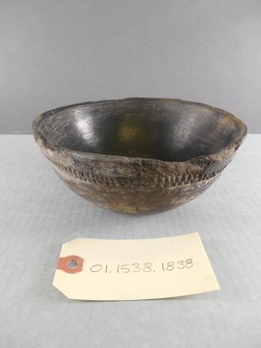 Ancestral Pueblo. <em>Blackware Bowl</em>, 700–1050 C.E. Clay, 2 3/4 x 6 5/8 in.  (7.0 x 16.8 cm). Brooklyn Museum, Gift of Charles A. Schieren, 01.1538.1838. Creative Commons-BY (Photo: Brooklyn Museum, CUR.01.1538.1838.jpg)