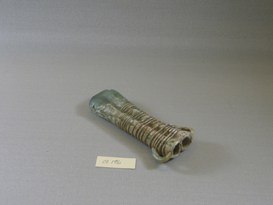 Roman. <em>Double Cosmetic Tube with Handles</em>, 4th-5th century C.E. Glass, 2 1/4 x 3/4 x 5 in. (5.7 x 1.9 x 12.7 cm). Brooklyn Museum, Gift of Robert B. Woodward, 01.196. Creative Commons-BY (Photo: Brooklyn Museum, CUR.01.196_view1.jpg)