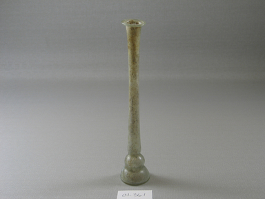 Roman. <em>Bottle of Plain Blown Glass</em>, 1st-5th century C.E. Glass, Greatest diam. 1 1/16 x 5 1/2 in. (2.7 x 14 cm). Brooklyn Museum, Gift of Robert B. Woodward, 01.361. Creative Commons-BY (Photo: Brooklyn Museum, CUR.01.361_view1.jpg)