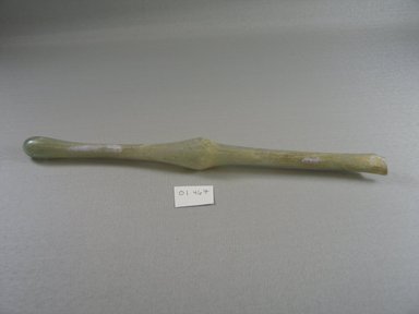 Roman. <em>Spindle-Form Unguentarium</em>, 4th century C.E. Glass, 1 x greatest length 11 13/16 in. (2.5 x 30 cm). Brooklyn Museum, Gift of Robert B. Woodward, 01.467. Creative Commons-BY (Photo: Brooklyn Museum, CUR.01.467.jpg)