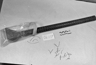 Mangaian. <em>Ceremonial Adze (Toki)</em>. Wood, sennit, 34 x 8 1/4 in. (61 x 21 cm). Brooklyn Museum, Brooklyn Museum Collection, 02.114. Creative Commons-BY (Photo: Brooklyn Museum, CUR.02.114_bw.jpg)