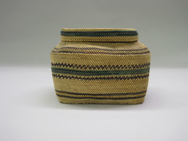 Makah. <em>Twined Basket with Cover</em>, 19th century. Squaw grass (xerophyllum tenax), 16 9/16 x 11 13/16 x 12 3/16in. (42 x 30 x 31cm). Brooklyn Museum, Gift of Mrs. F.W. Doubleday, 02.218a-b. Creative Commons-BY (Photo: , CUR.02.218a-b.jpg)