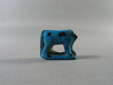  <em>Figure of Cow</em>, ca. 1539-1075 B.C.E. Faience, 1 × 1/2 × 1 5/16 in. (2.6 × 1.3 × 3.3 cm). Brooklyn Museum, Gift of the Egypt Exploration Fund, 02.224. Creative Commons-BY (Photo: , CUR.02.224_view01.jpg)