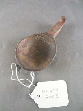 Ancestral Pueblo. <em>Ladle or Spoon</em>. Clay, slip, 7/8 x 4 1/4 x 2 1/4 in.  (2.2 x 10.8 x 5.7 cm). Brooklyn Museum, Riggs Pueblo Pottery Fund, 02.257.2603. Creative Commons-BY (Photo: Brooklyn Museum, CUR.02.257.2603_view1.jpg)