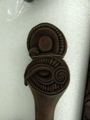 Maori. <em>Paddle (Hoe)</em>, ca. 1900. Wood, pāua shell, 63 x 6 1/2 x 1 1/2 in.  (160.0 x 16.5 x 3.8 cm). Brooklyn Museum, Purchased with funds given by A. Augustus Healy, Carll de Silver and Robert B. Woodward, 03.324.2791b. Creative Commons-BY (Photo: Brooklyn Museum, CUR.03.324.2791b_detail1.jpg)