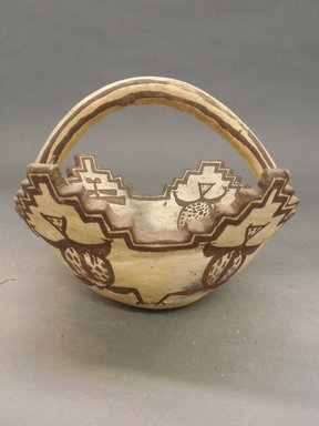 She-we-na (Zuni Pueblo). <em>Prayer Bowl with Handle (A-wai-tslu-yup-sa-lai)</em>. Clay, slip, 5 1/2 x 5 1/8 in. (14.0 x 13.0 cm). Brooklyn Museum, Museum Expedition 1903, Museum Collection Fund, 03.325.3490. Creative Commons-BY (Photo: Brooklyn Museum, CUR.03.325.3490_view1.jpg)