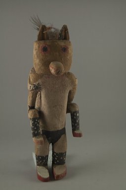 Hopi Pueblo. <em>Kachina Doll (Kwewuu [Wolf])</em>, late 19th century. Wood, pigment, cotton, feather, 9 3/8 × 3 1/4 × 4 3/8 in. (23.8 × 8.3 × 11.1 cm). Brooklyn Museum, Museum Expedition 1904, Museum Collection Fund, 04.297.5596. Creative Commons-BY (Photo: Brooklyn Museum, CUR.04.297.5596_front.jpg)